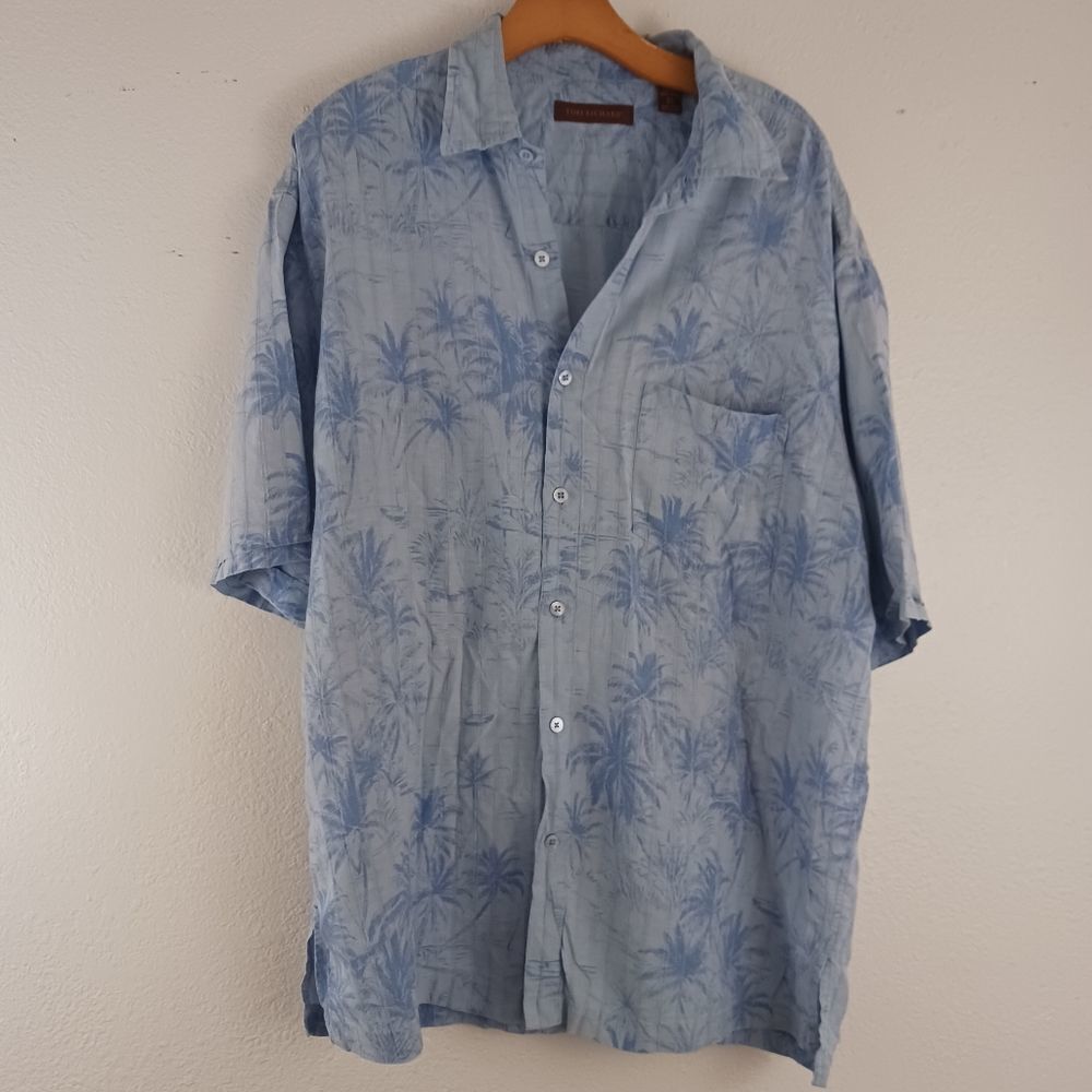 Tori Richard palm print 70% silk button up Shirt size XL